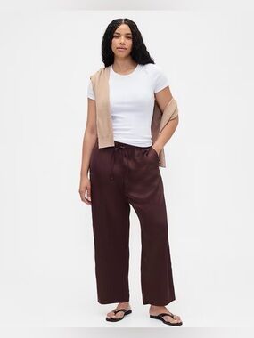 Gap Relaxed Satin Straight Leg Stripe Track Pants Espresso Brown NWT S Baggy